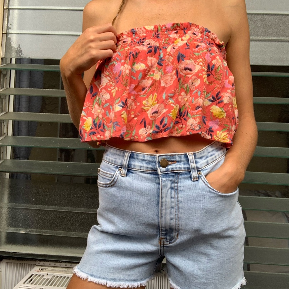 Ripcurl strapless floral boho top.